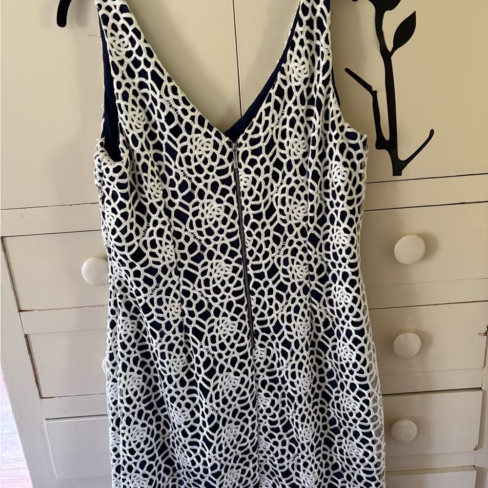 Lauren Ralph Lauren navy  and White Sleeveless Sheath Dress